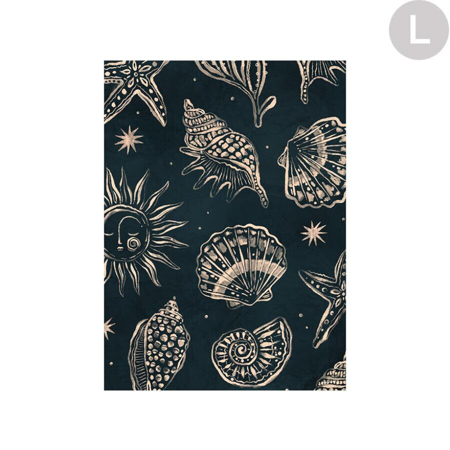 Urban Cotton Wandkleed 'Seashells Midnight' in zwart frame, Large, 145 x 190cm afbeelding 