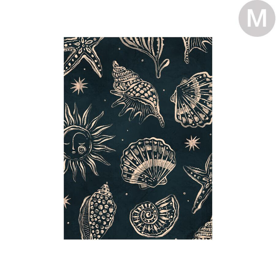 Urban Cotton Wandkleed 'Seashells Midnight' in zwart frame, Medium, 110 x 145cm afbeelding 