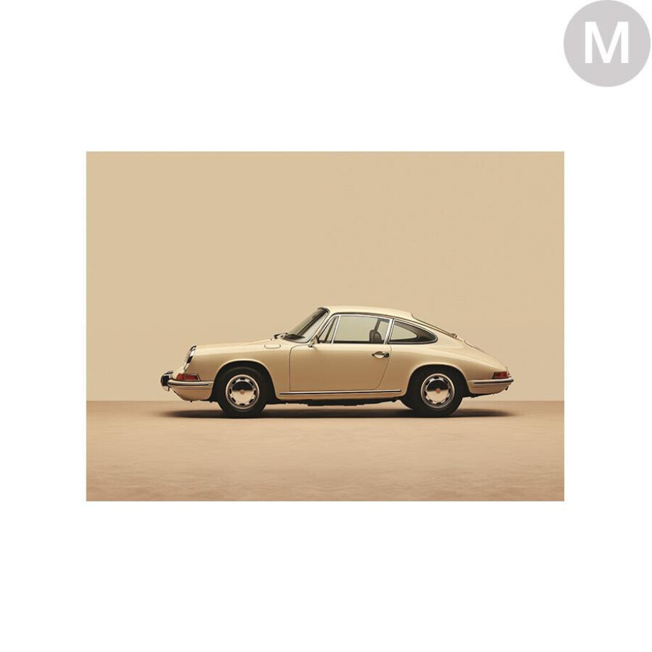 Urban Cotton Wandkleed 'Vintage Porsche Beige' in zwart frame, Medium, 110 x 145cm afbeelding 