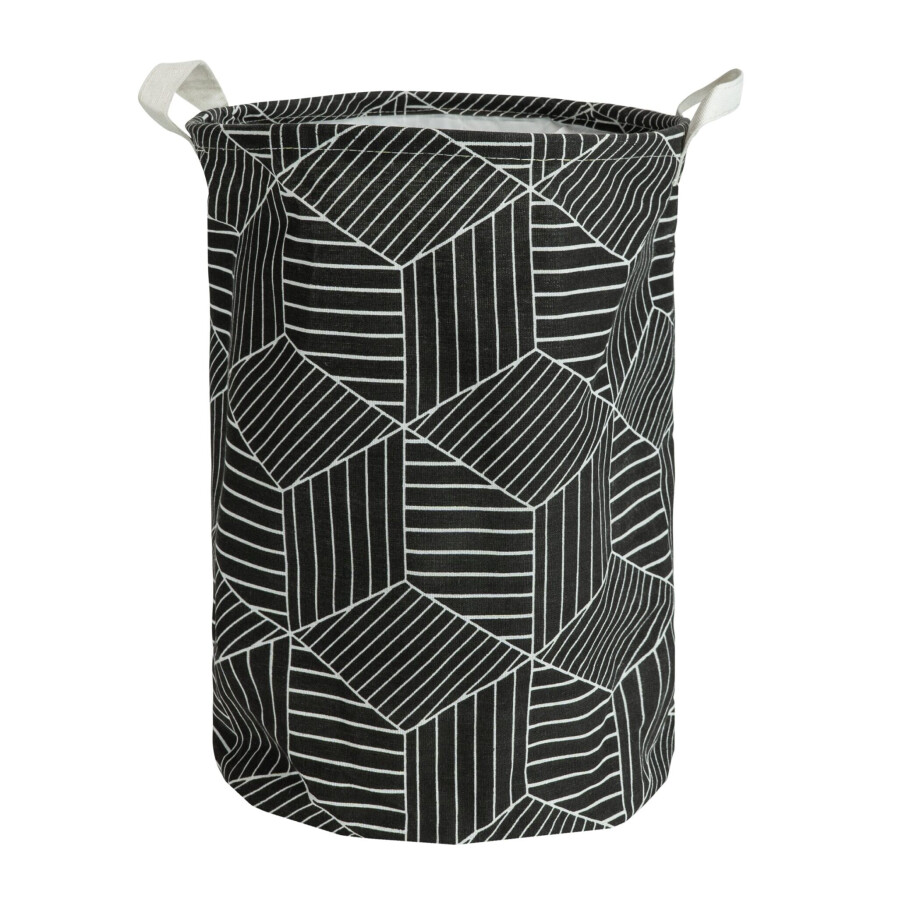 QUVIO Wasmand met handvaten - Hexagon patroon - 43 L - Zwart afbeelding 1