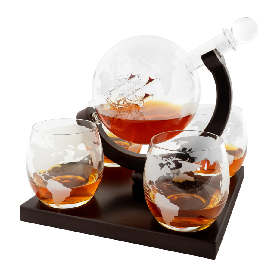 Aretica Whiskey karaf met 4 glazen - Glas en Hout Aretica Whiskey karaf met 4 glazen - Glas en Hout afbeelding 1