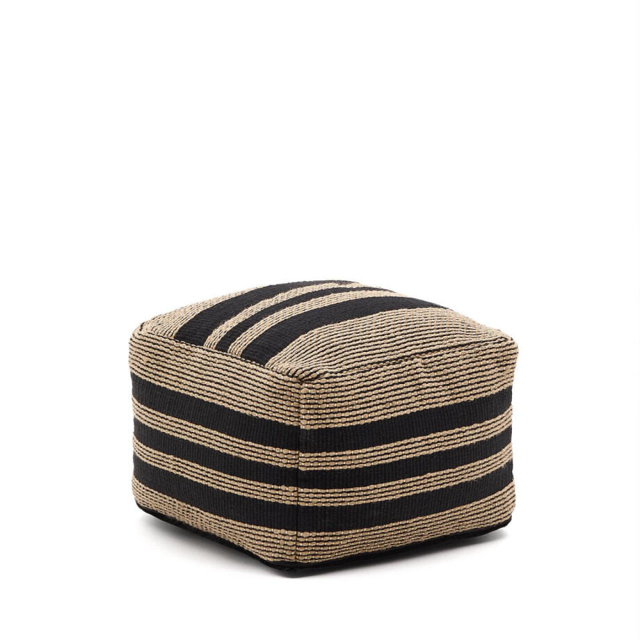 Kave Home Poef 'Aylin' Katoen en jute, kleur Beige/Zwart Kave Home Poef 'Aylin' Katoen en jute, kleur Beige/Zwart afbeelding 1