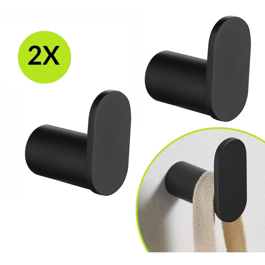 XIVADA Handdoekhaakjes Mila - Schroefset - Rvs - Zwart - Set van 2 afbeelding 1