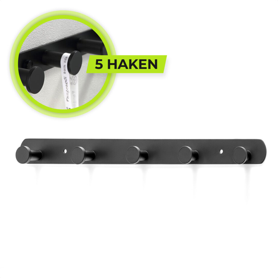 XIVADA Kapstok Hangend - Boren - 5 Haken - Rvs - 37 cm - Zwart afbeelding 1