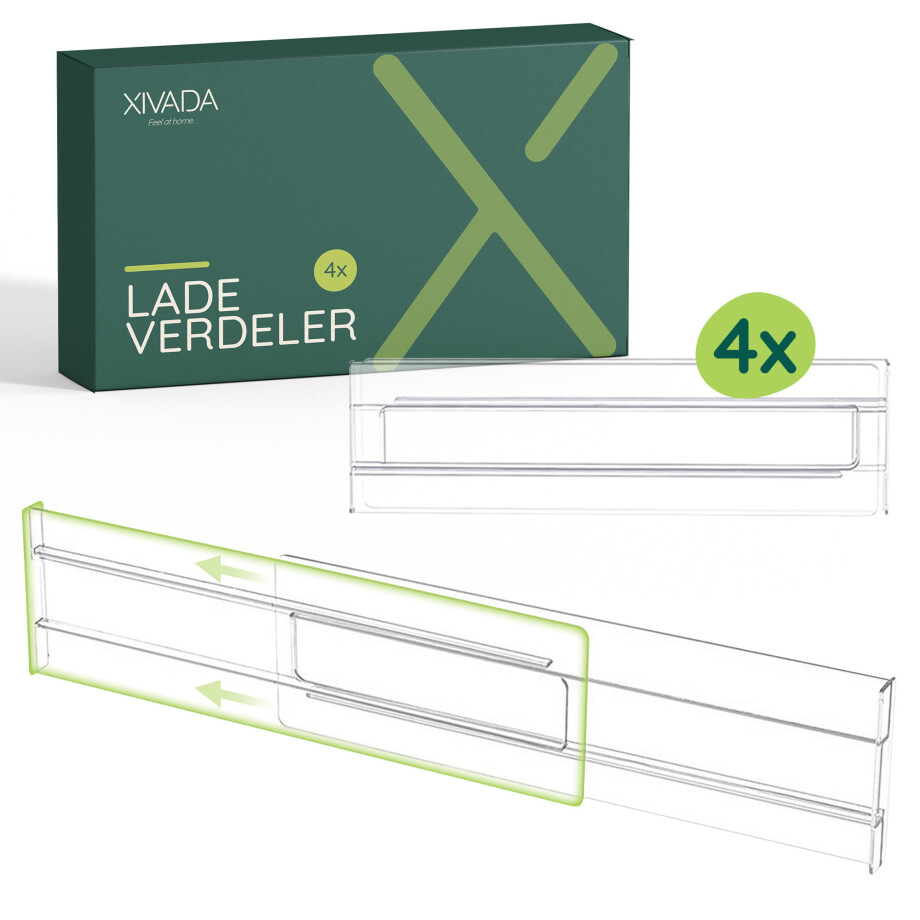 XIVADA Lade verdeler Ezra - Verstelbaar - Transparant - PET - 4 stuks XIVADA Lade verdeler Ezra - Verstelbaar - Transparant - PET - 4 stuks afbeelding 1