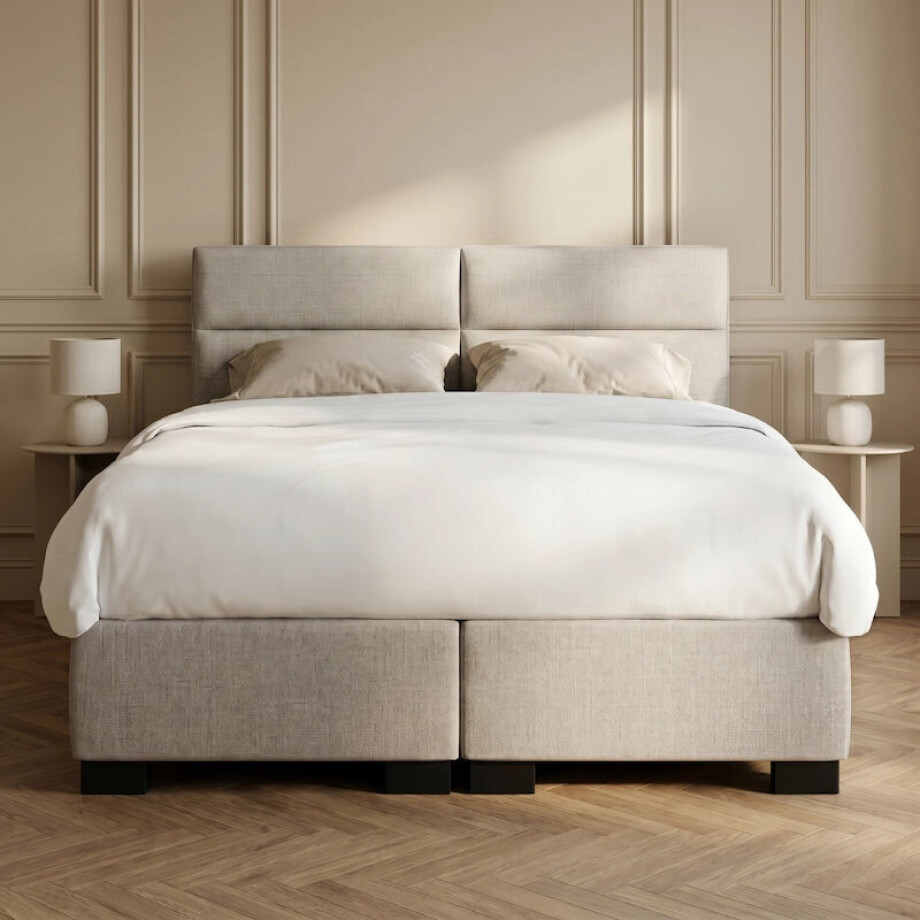 Sale: -31% | 2-Persoons Boxspring Luna - Pocketvering - Grijs 160x200 Cm - - Inclusief Topper - Dekbed-Discounter.nl afbeelding 
