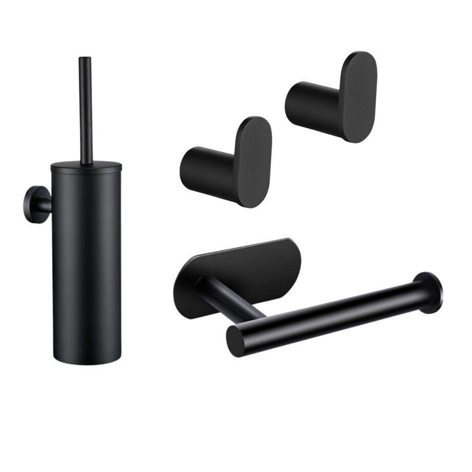 XIVADA Toilet accessoires set - 4 delig - Rvs - Zwart XIVADA Toilet accessoires set - 4 delig - Rvs - Zwart afbeelding 1