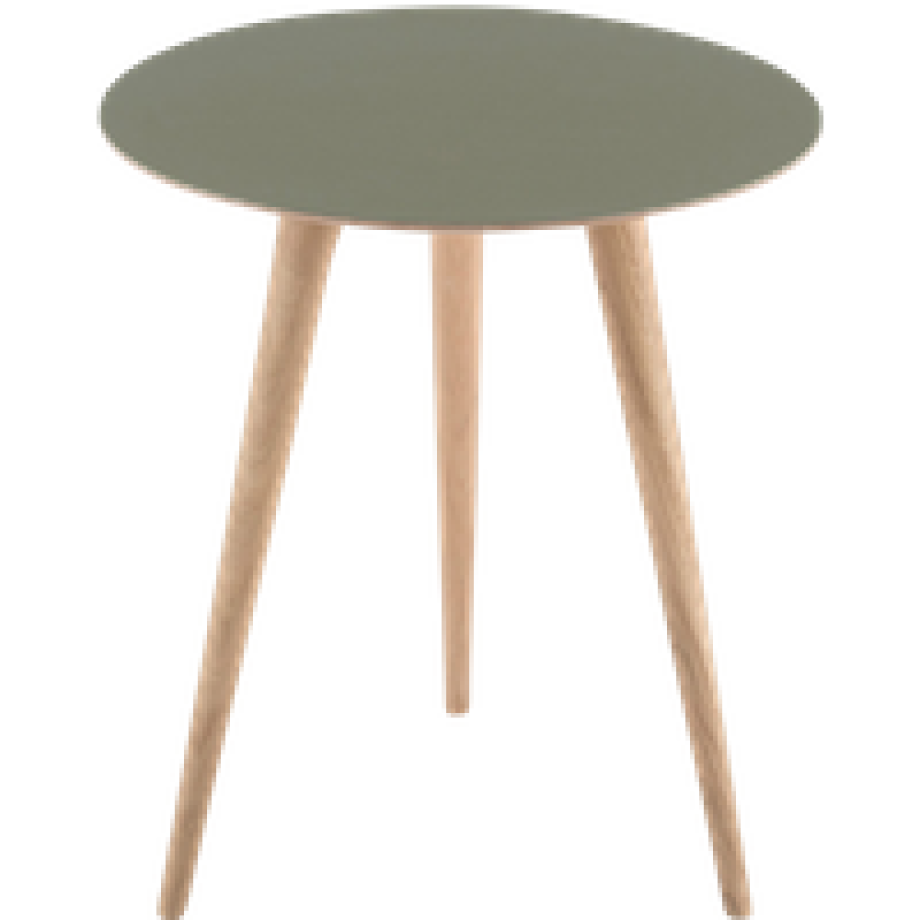 Arp side table houten bijzettafel whitewash - met linoleum tafelblad olive - Ø 45 cm afbeelding 1