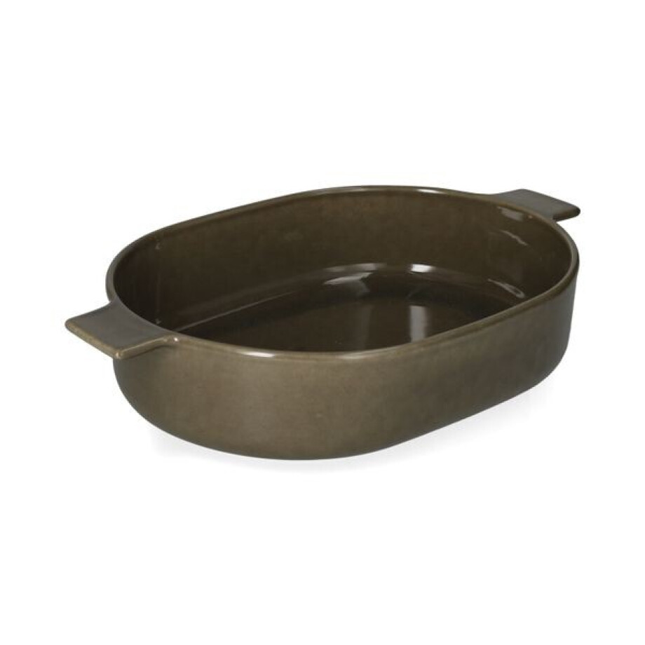Ovenschaal, reactief glazuur, steengoed, olijfgroen, 35,5 x 22 cm afbeelding 1