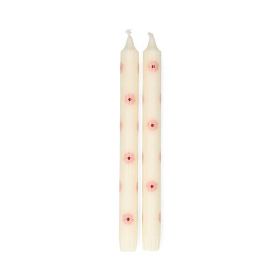 Dinerkaarsen, roze bloemen, 25 cm, set van 2 Dinerkaarsen, roze bloemen, 25 cm, set van 2 afbeelding 1