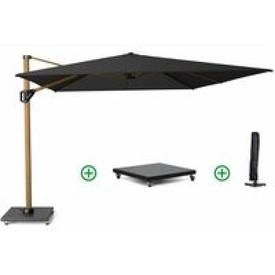 Platinum Challenger zweefparasol 3x3m T2 premium teaklook frame (incl. voet en hoes) faded black afbeelding 1
