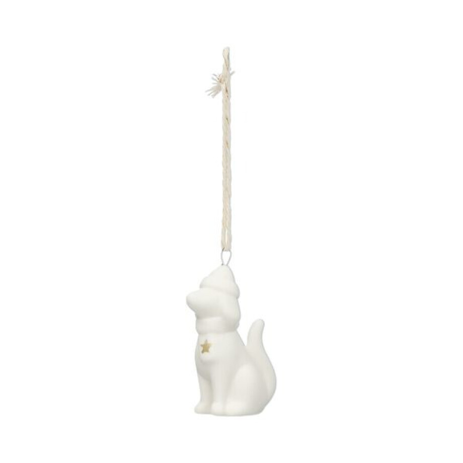 Hanger, porselein, hond, wit en goud Hanger, porselein, hond, wit en goud afbeelding 1