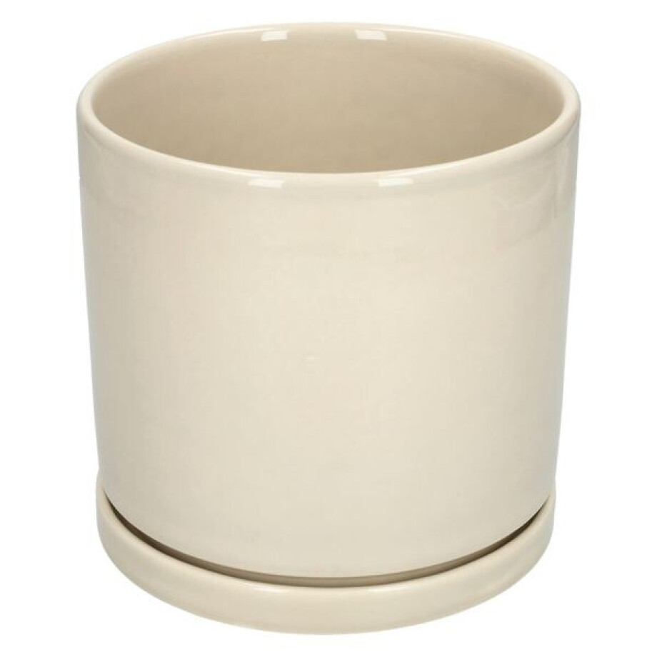 Bloempot met schotel, aardewerk, beige,Ø16 x 15 cm afbeelding 1