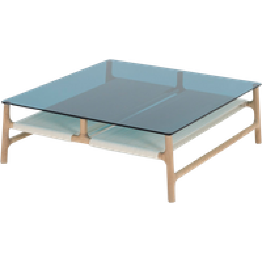 Fawn coffee table houten salontafel whitewash - met glazen tafelblad petrol - 90 x 90 cm afbeelding 1