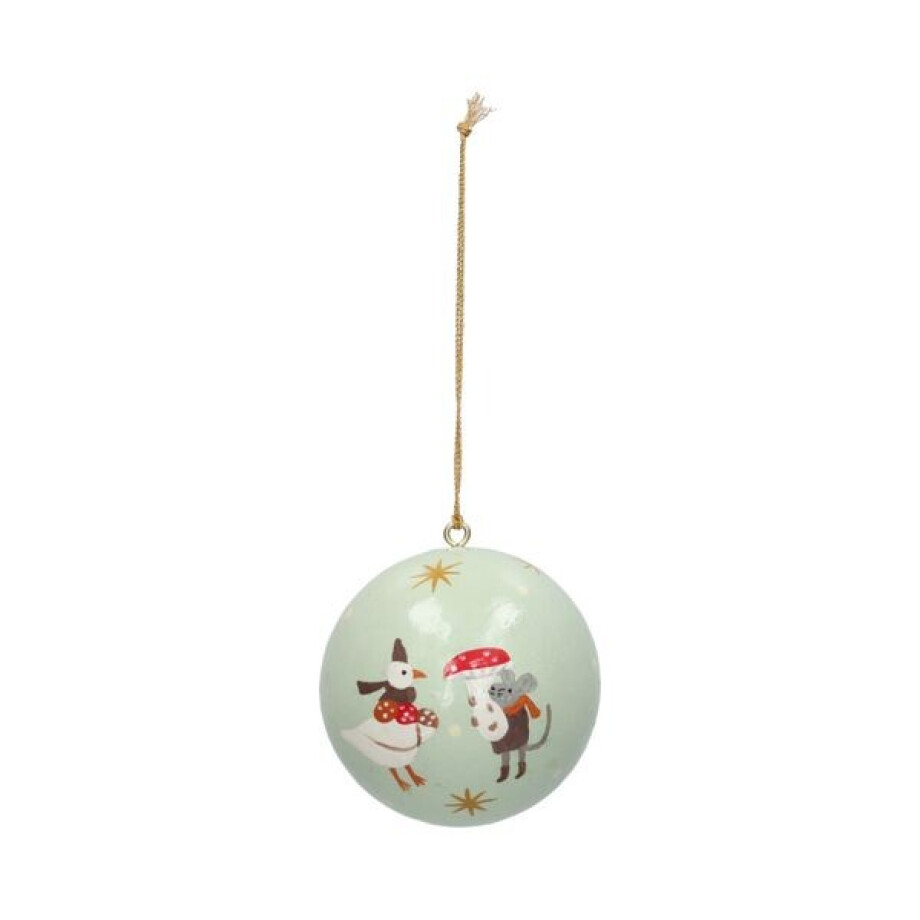 Kerstbal, katoenmaché, gans en muis, lichtgroen, Ø7 cm Kerstbal, katoenmaché, gans en muis, lichtgroen, Ø7 cm afbeelding 1