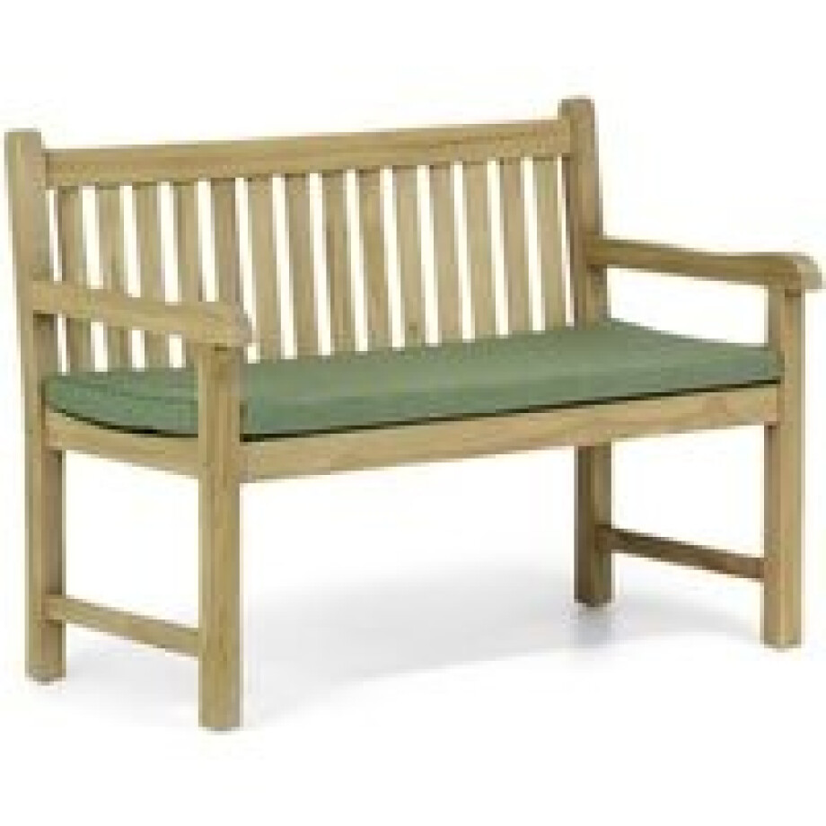 Garden Collections Preston tuinbank teak 120 cm incl. kussen forest green afbeelding 1