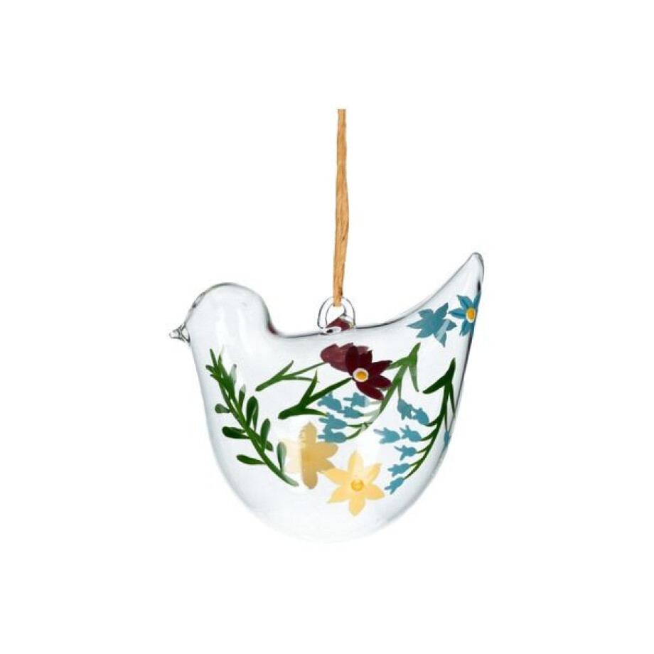 Paashanger, glas, vogel beschilderd met bloemen Paashanger, glas, vogel beschilderd met bloemen afbeelding