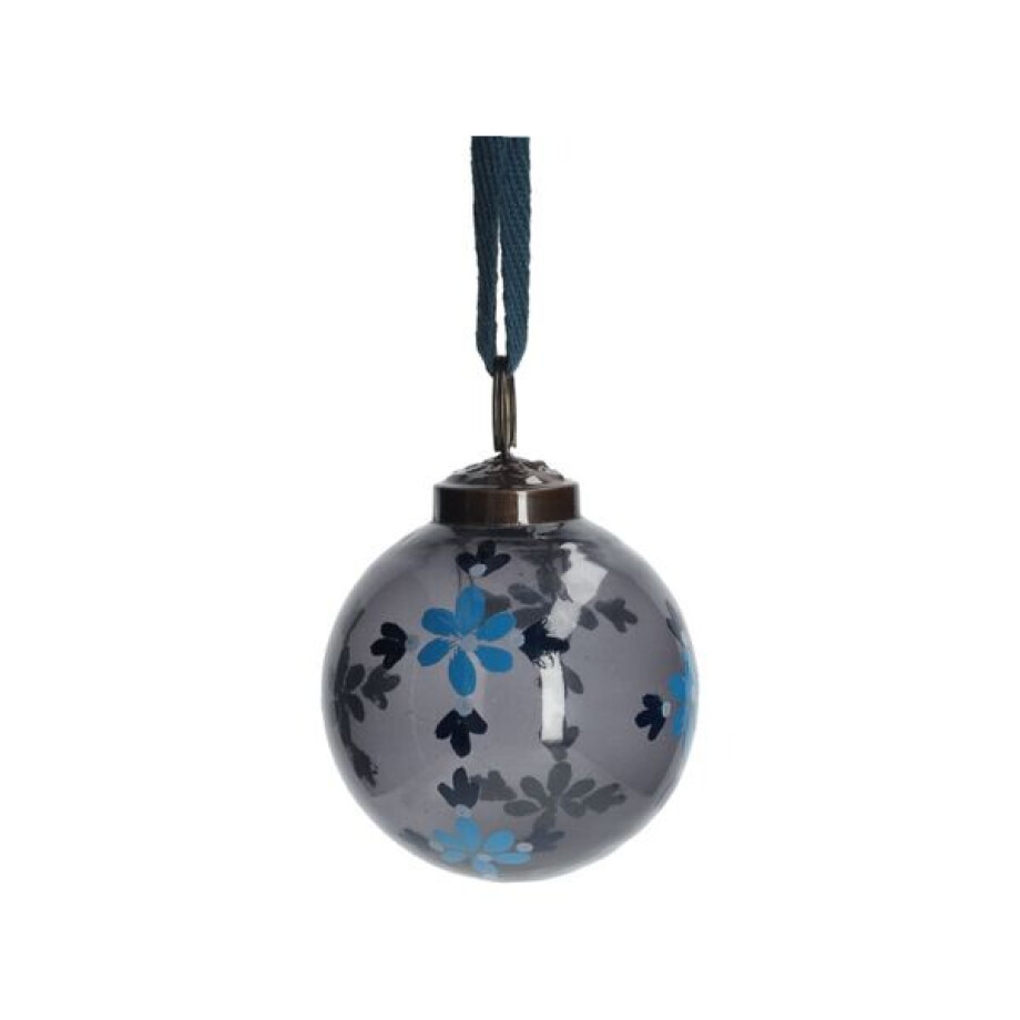 Kerstbal, beschilderd, blauw glas, bloemen, 7 cm Kerstbal, beschilderd, blauw glas, bloemen, 7 cm afbeelding 1