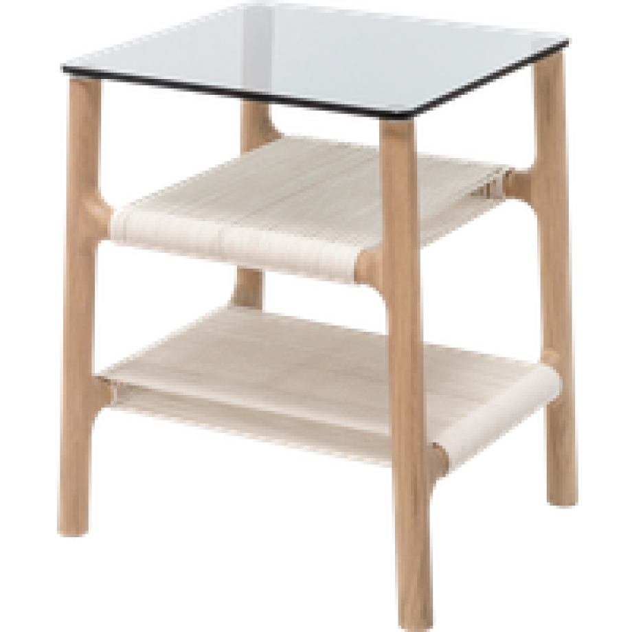 Fawn side table houten bijzettafel whitewash - met glazen tafelblad grey - 42 x 34 cm afbeelding 1