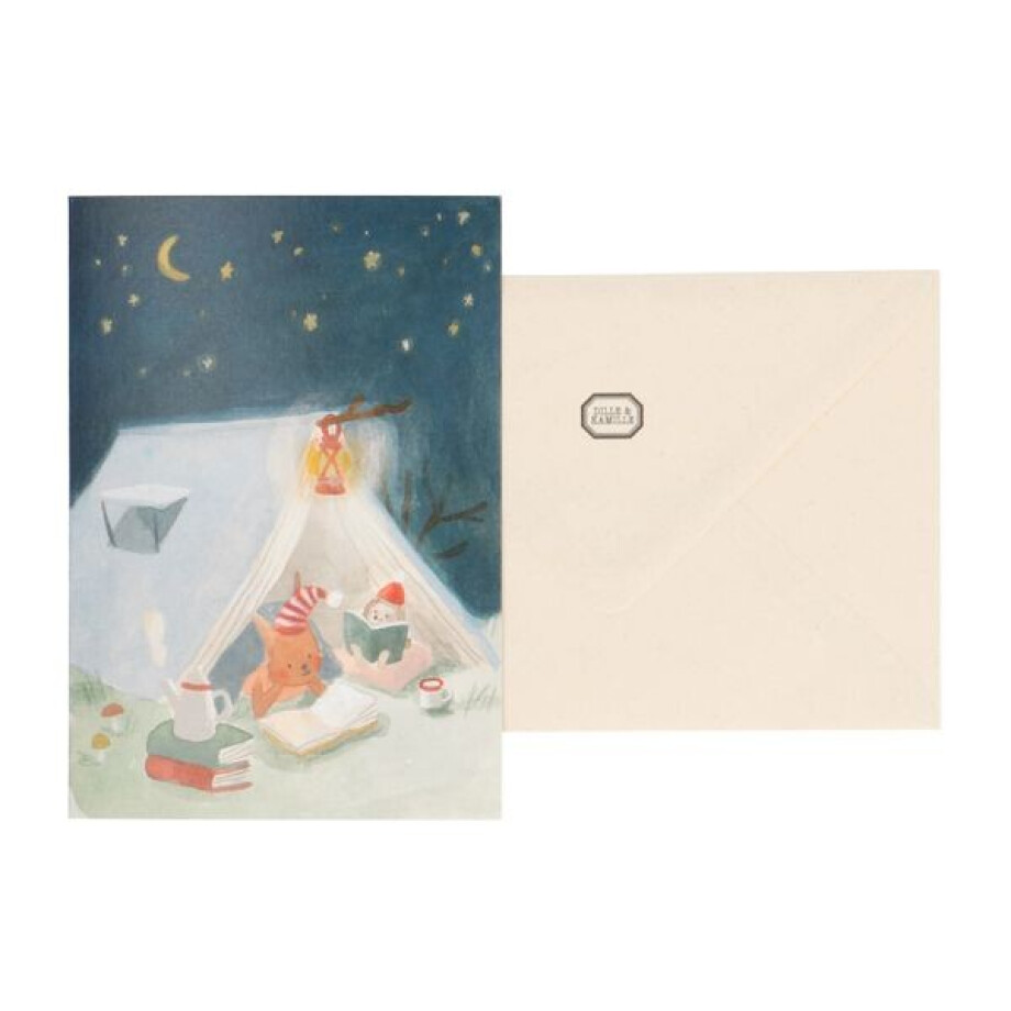 Kerstkaart + envelop, tent met dieren afbeelding 1