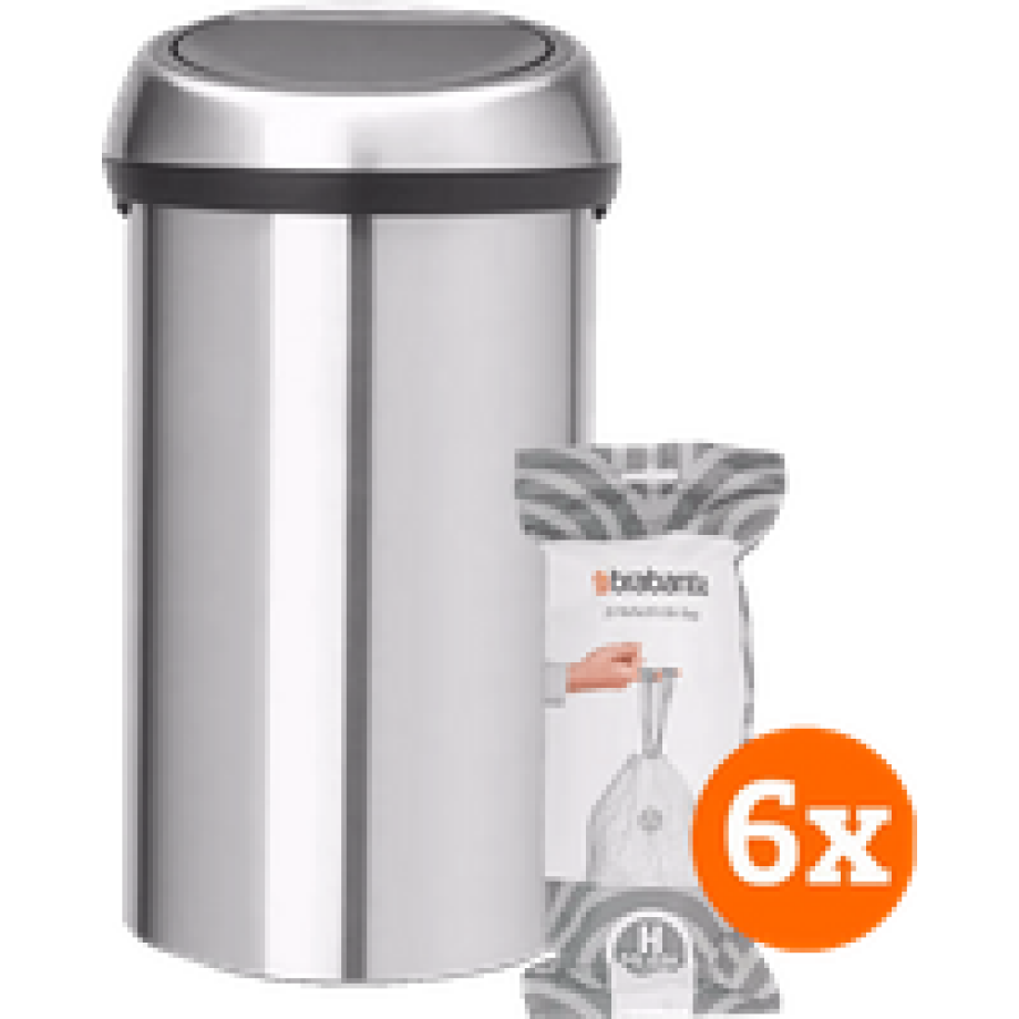 Brabantia Touch Bin 60 Liter Rvs Fingerprint Proof  + Vuilniszakken (120 stuks) afbeelding 