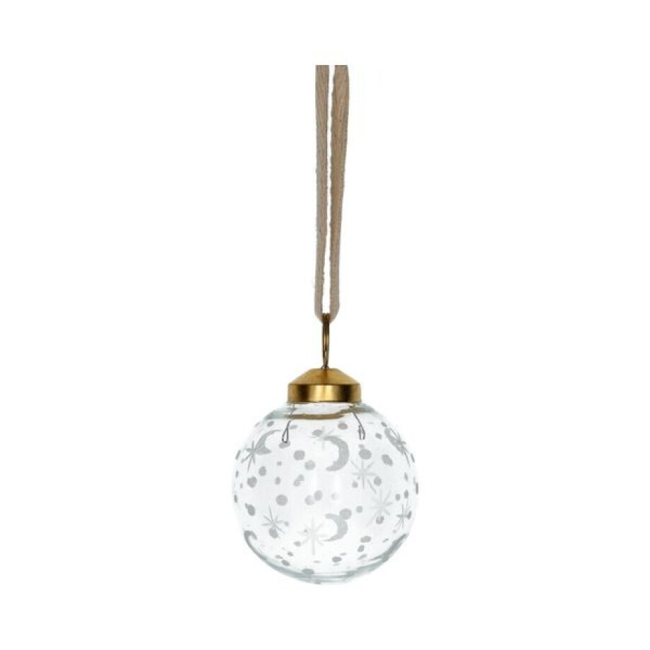 Kerstbal, glas, geëtste maan, sterren en stippen, Ø6,5 cm afbeelding 