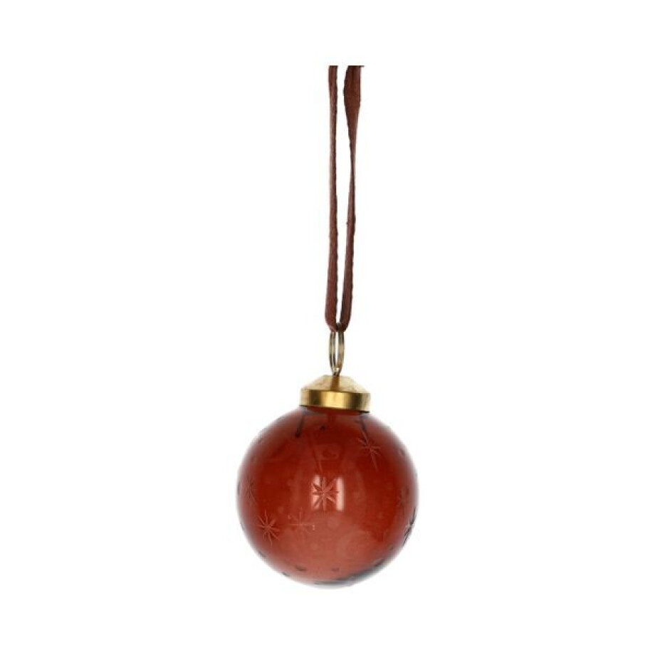 Kerstbal, glas, geëtste maan, sterren en stippen, roodbruin, Ø6 cm afbeelding 1