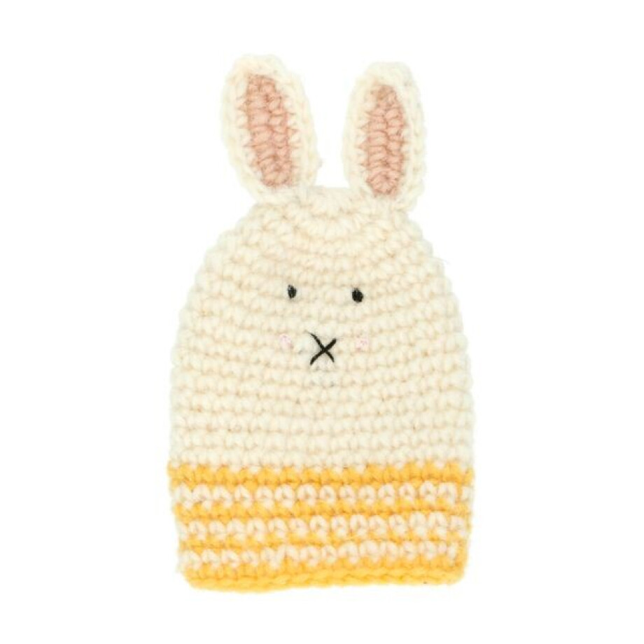 Gehaakte eierwarmer, 100% wol, konijn, geel Gehaakte eierwarmer, 100% wol, konijn, geel afbeelding 1