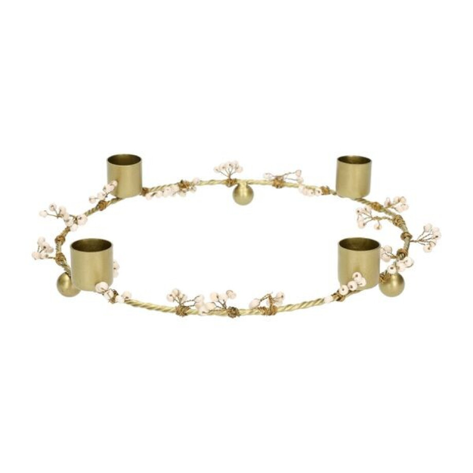 Kandelaar, messing, ring met besjes, 23 cm afbeelding 1