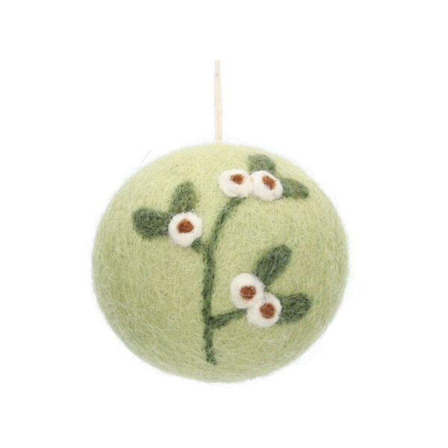 Kerstbal vilt, groen met takje, Ø 6 cm afbeelding 1