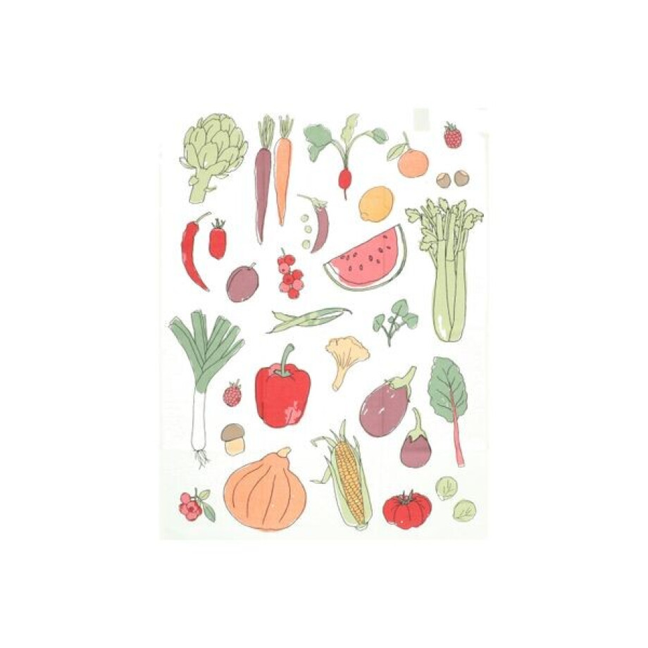 Theedoek, bio-katoen, fruit en groente 50 x 70 cm afbeelding 1