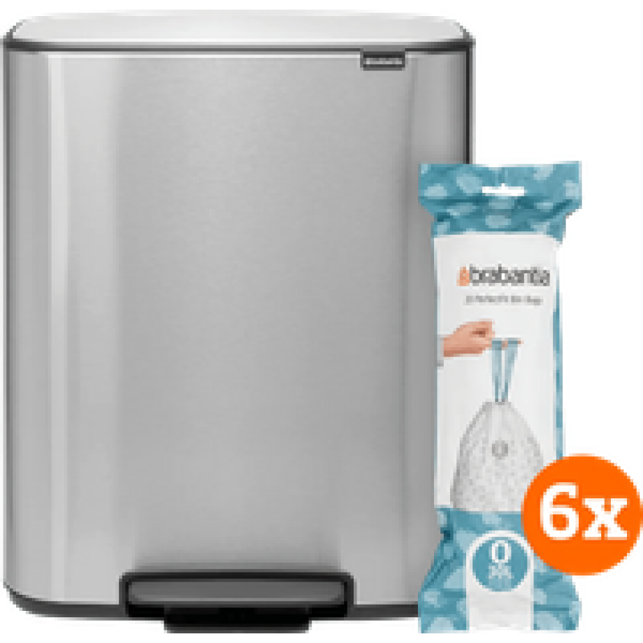 Brabantia Bo Pedal Bin 2 x 30 Liter Rvs Fingerprint Proof + Vuilniszakken (120 stuks) afbeelding 