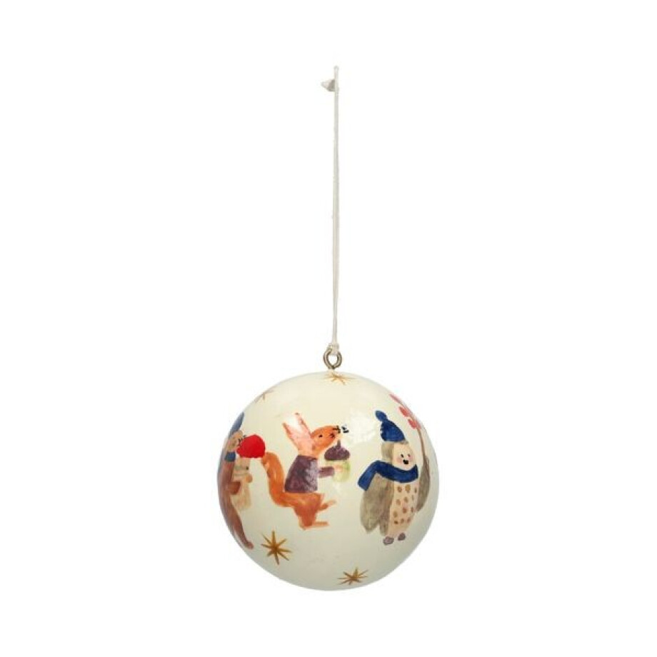 Kerstbal, katoenmaché, bosdieren, wit, Ø7 cm Kerstbal, katoenmaché, bosdieren, wit, Ø7 cm afbeelding 1