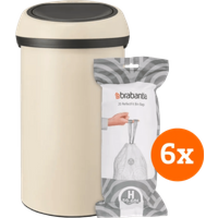 Brabantia Touch Bin 60 Liter Soft Beige + Vuilniszakken (120 stuks) afbeelding 