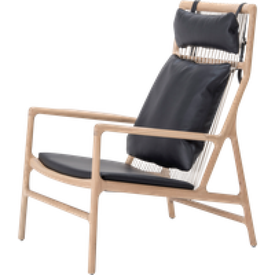 Dedo lounge chair whitewash eiken - dakar leather black zitting afbeelding 1