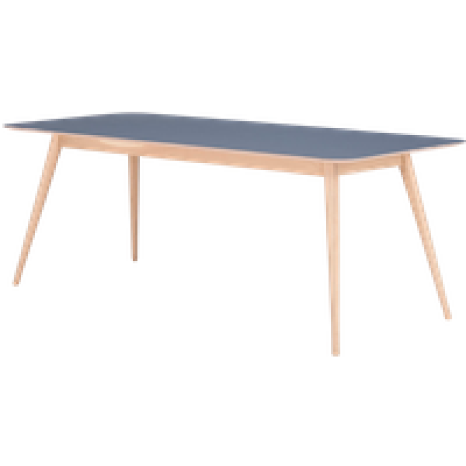 Stafa table houten eettafel whitewash - met linoleum tafelblad smokey blue - 220 x 90 cm afbeelding 1