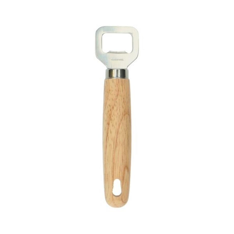 Flesopener, rubberhout en rvs afbeelding 