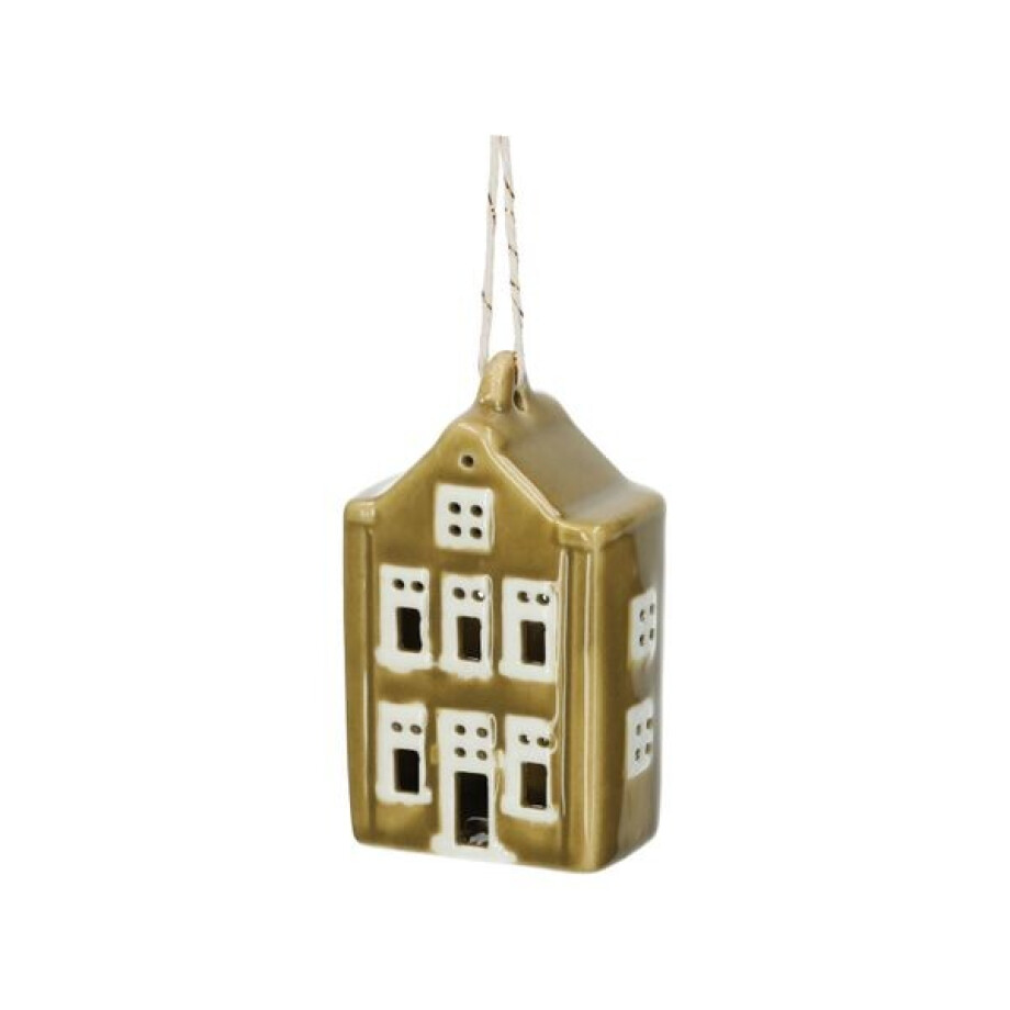 Hanger huisje, porselein, mosgroen, 7 cm Hanger huisje, porselein, mosgroen, 7 cm afbeelding 1
