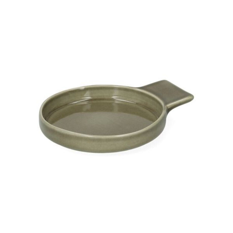 Ovenschaal, reactief glazuur, steengoed, olijfgroen,  Ø12 x 2 cm afbeelding 1