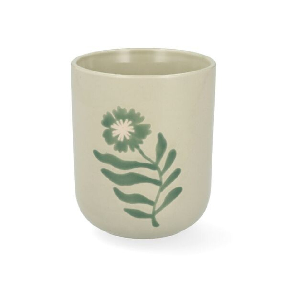 Beker, steengoed, groen, cosmosbloem, 280 ml Beker, steengoed, groen, cosmosbloem, 280 ml afbeelding 1