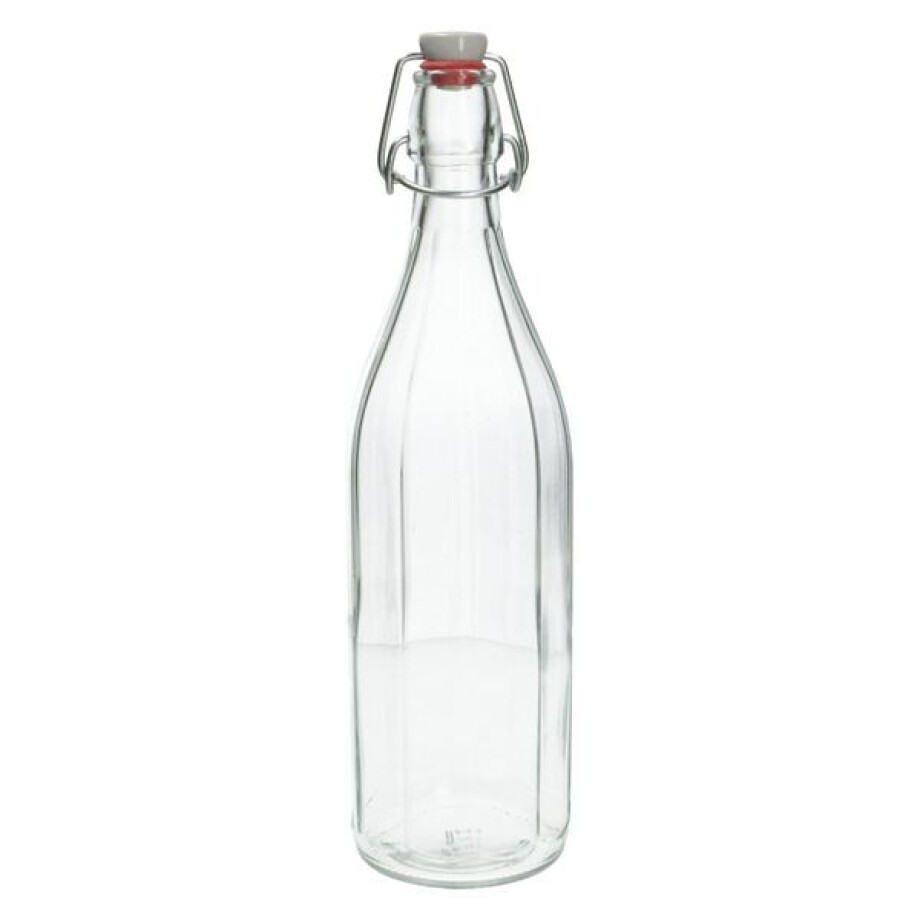 Beugelfles, facet, glas, porseleinen dop, 1 liter afbeelding 1