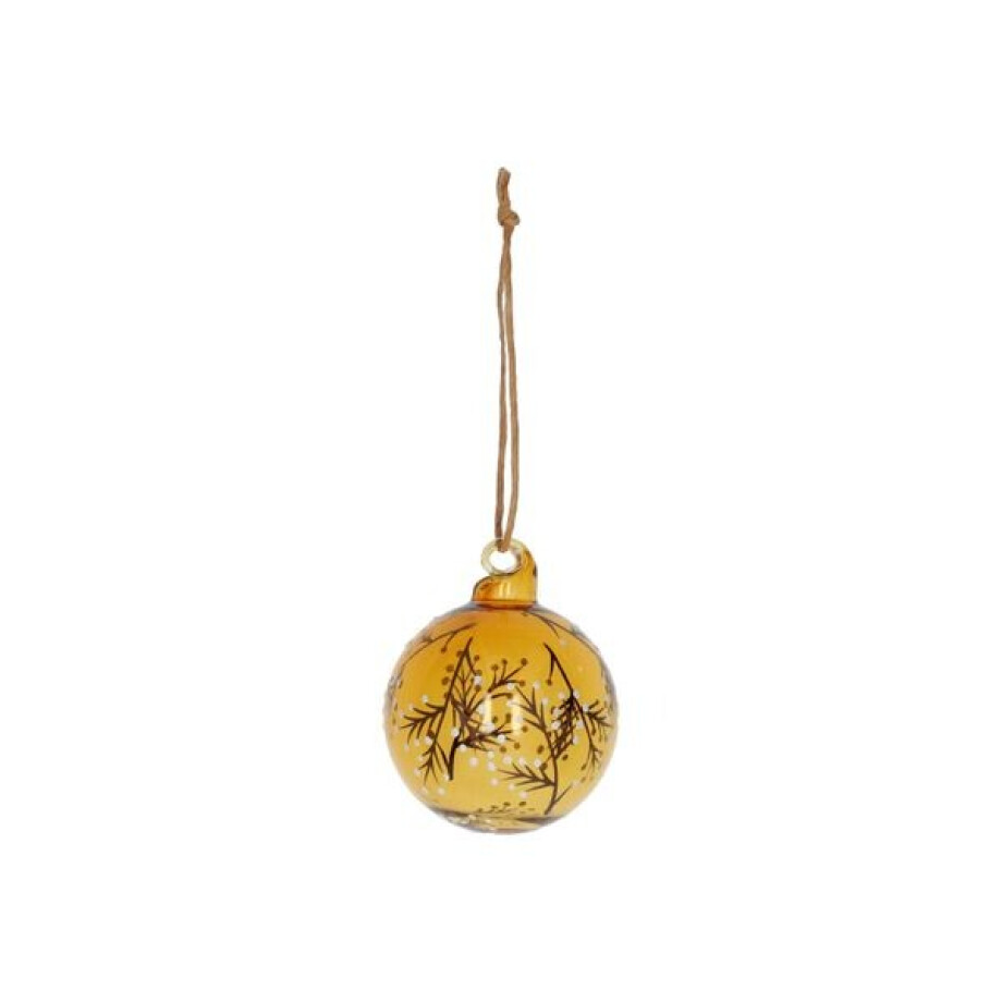 Kerstbal, glas, witte besjes, geel, Ø5 cm afbeelding 1