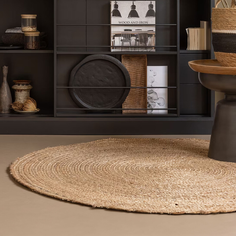 WOOOD Rond Vloerkleed 'Ross' 150cm, kleur Naturel WOOOD Rond Vloerkleed 'Ross' 150cm, kleur Naturel afbeelding 1