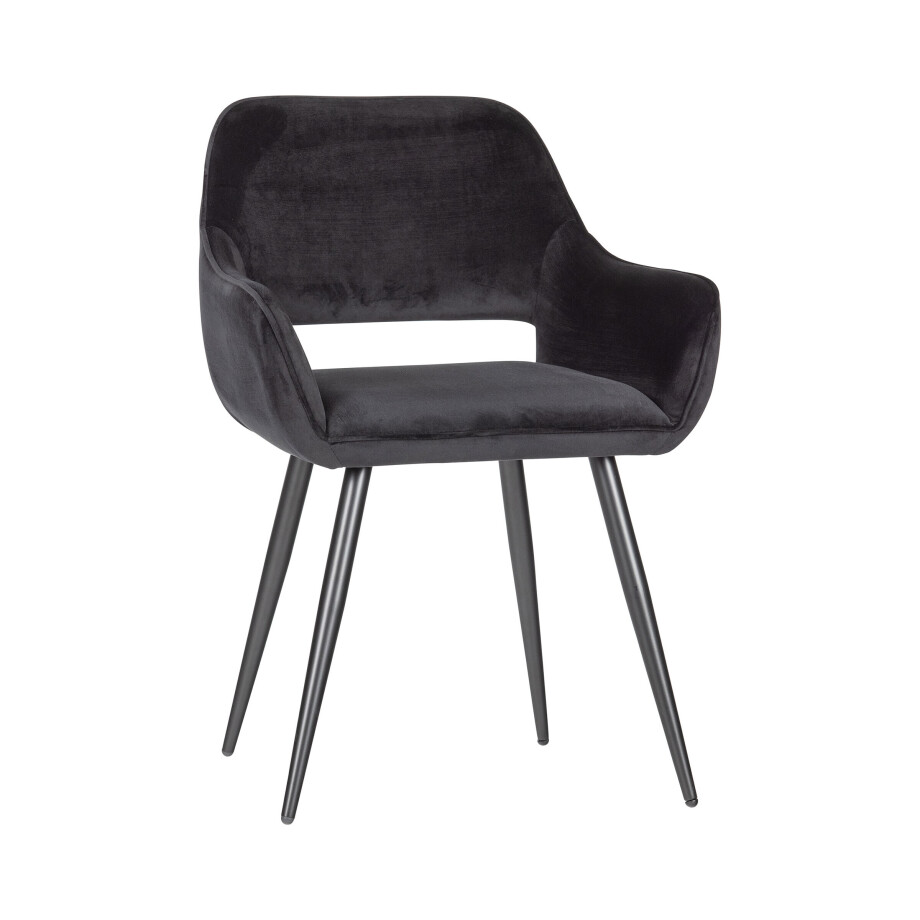WOOOD Eetkamerstoel 'Jelle' Velvet, kleur Zwart WOOOD Eetkamerstoel 'Jelle' Velvet, kleur Zwart afbeelding 1