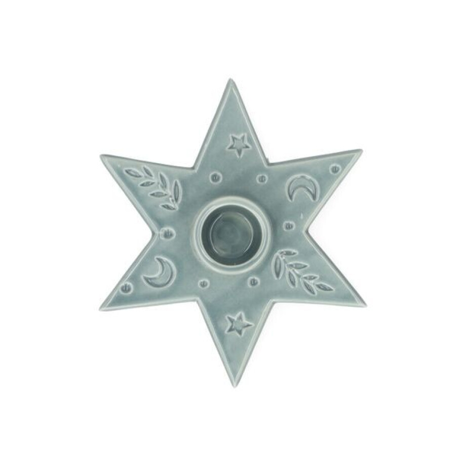 Kandelaar ster, porselein, blauw, dinerkaars Kandelaar ster, porselein, blauw, dinerkaars afbeelding 1