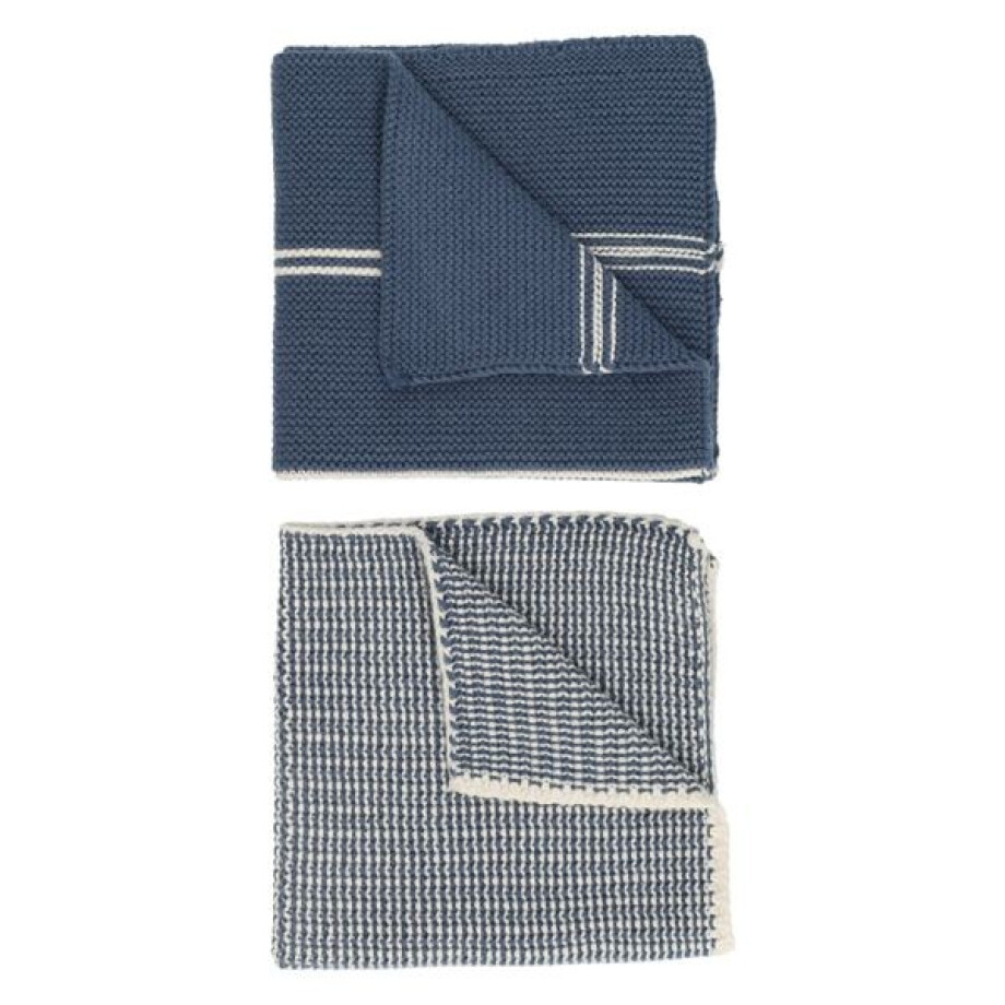 Vaatdoekjes, gebreid katoen, blauw, 2 stuks, 25 x 25 cm afbeelding 1