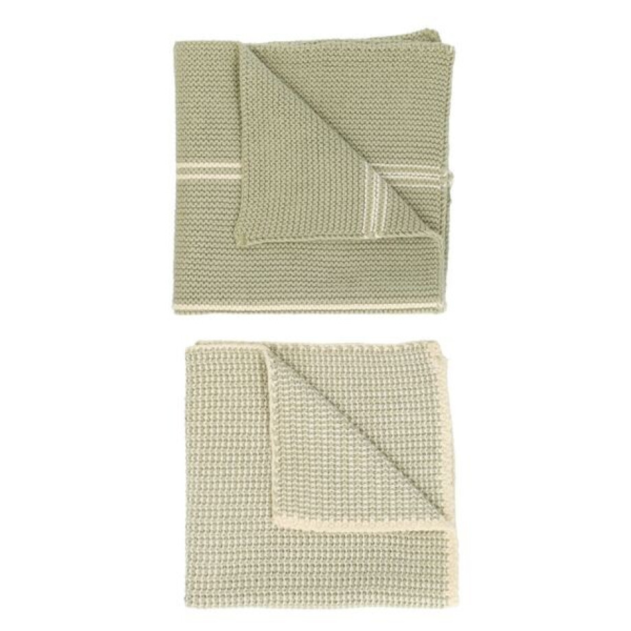 Vaatdoekjes, gebreid katoen, lindegroen, 2 stuks 25 x 25 cm afbeelding 1