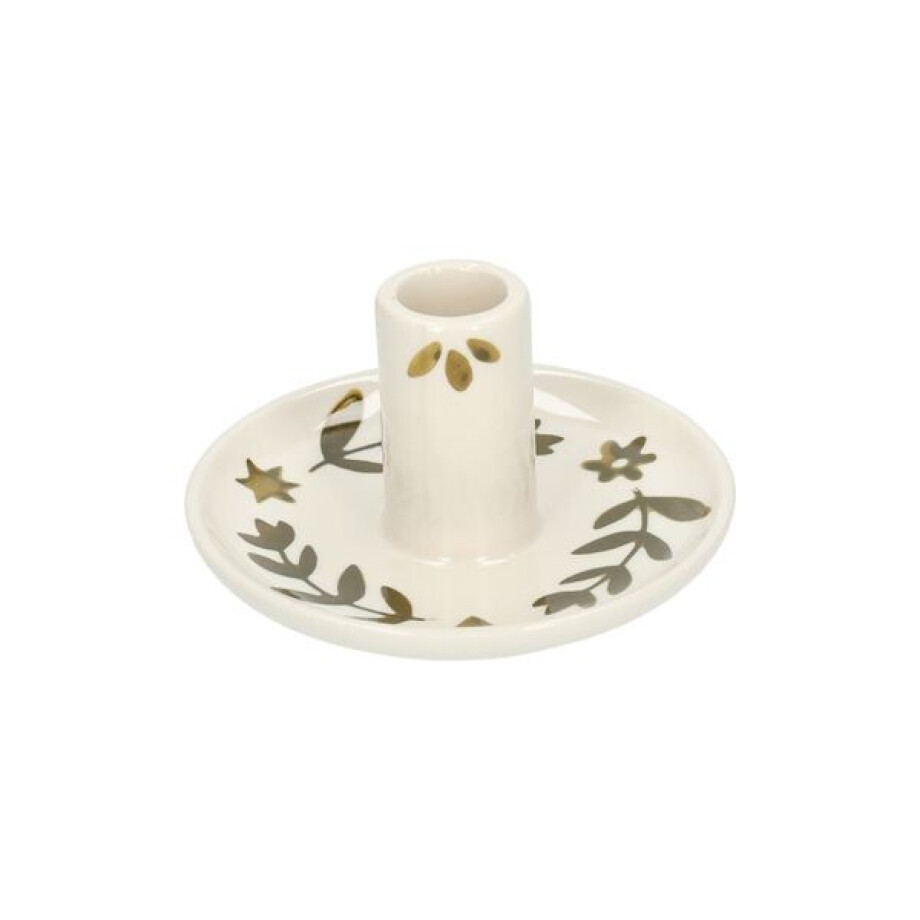 Kandelaar, steengoed, handgeschilderde takjes, groen,Ø11 x 6 cm Kandelaar, steengoed, handgeschilderde takjes, groen,Ø11 x 6 cm afbeelding 1