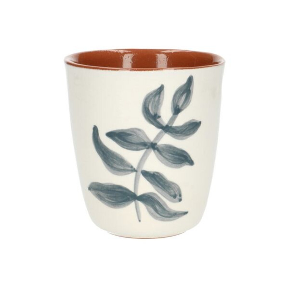 Beker, terracotta, groot blauw blad, 10 x 10 cm Beker, terracotta, groot blauw blad, 10 x 10 cm afbeelding 1