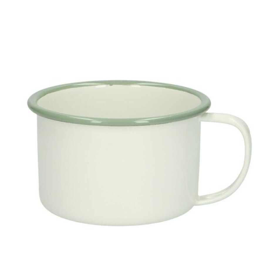 Beker met oor, emaille, groengrijs/wit, Ø 11 cm Beker met oor, emaille, groengrijs/wit, Ø 11 cm afbeelding 1